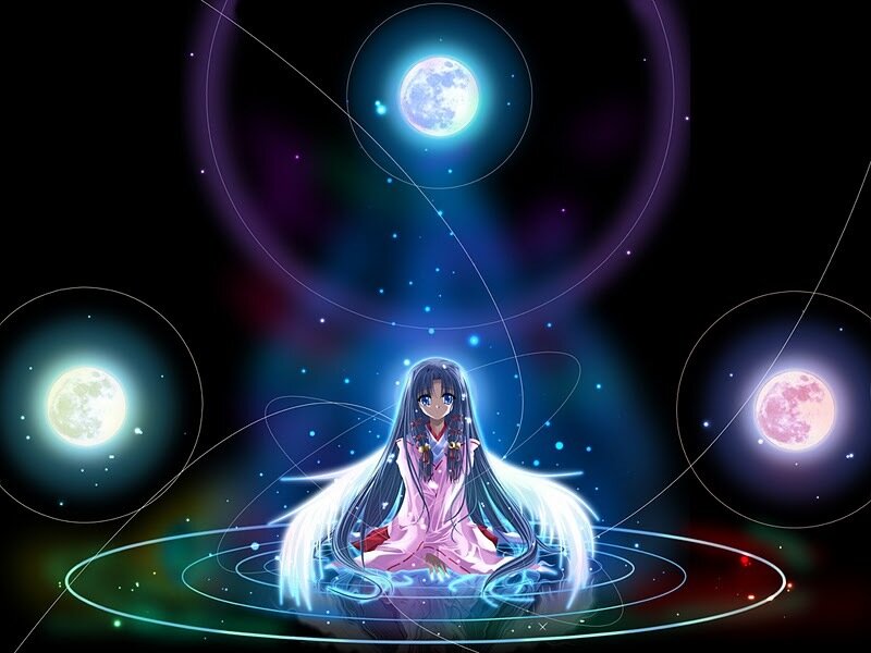 anime girl with glowing moons