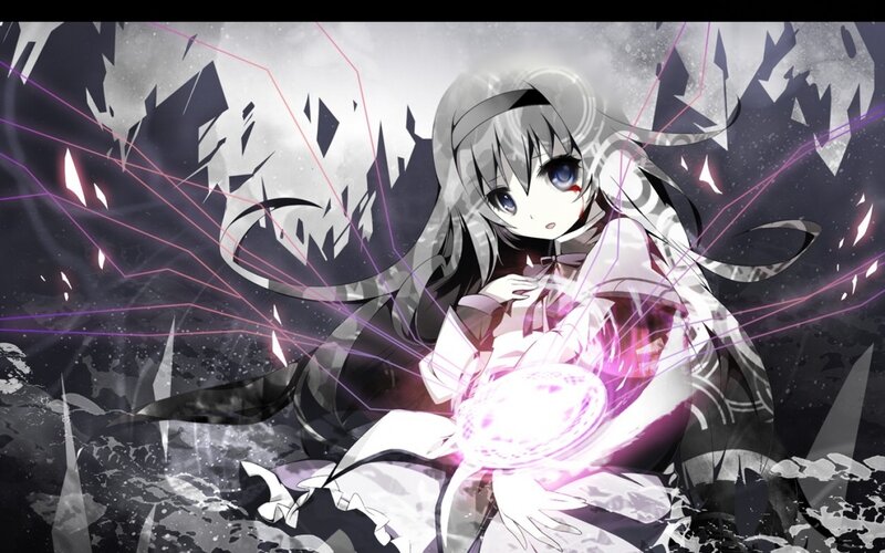 Anime Girl with Glowing Orb — Black, Dramatic, Digital Art