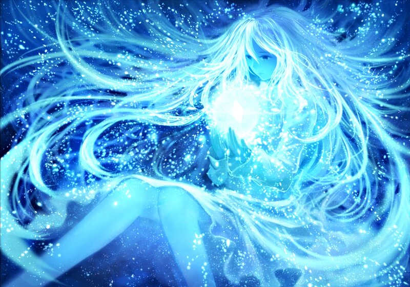 Anime Girl with Glowing Orb — Blue, Ethereal