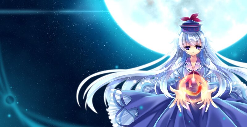 Anime Girl with Glowing Orb — Blue, Serene, Night, Digital Art, Moon