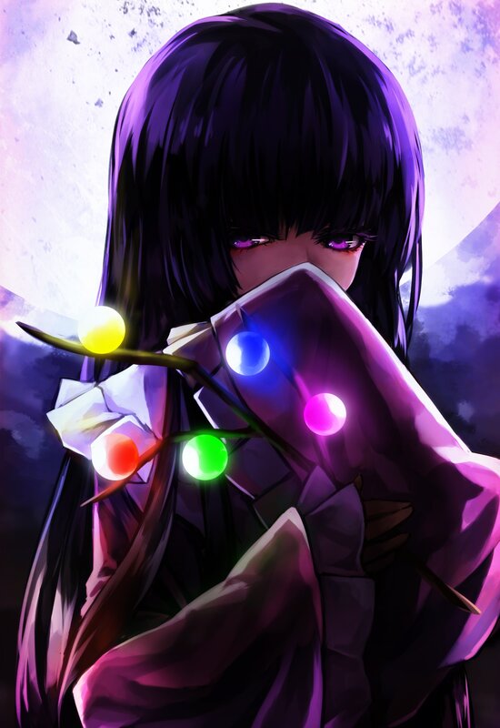 anime girl with glowing orbs