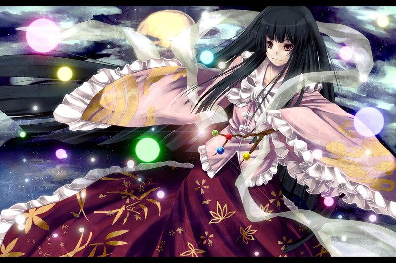 anime girl with glowing orbs