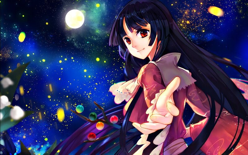 Anime Girl with Glowing Orbs — Blue