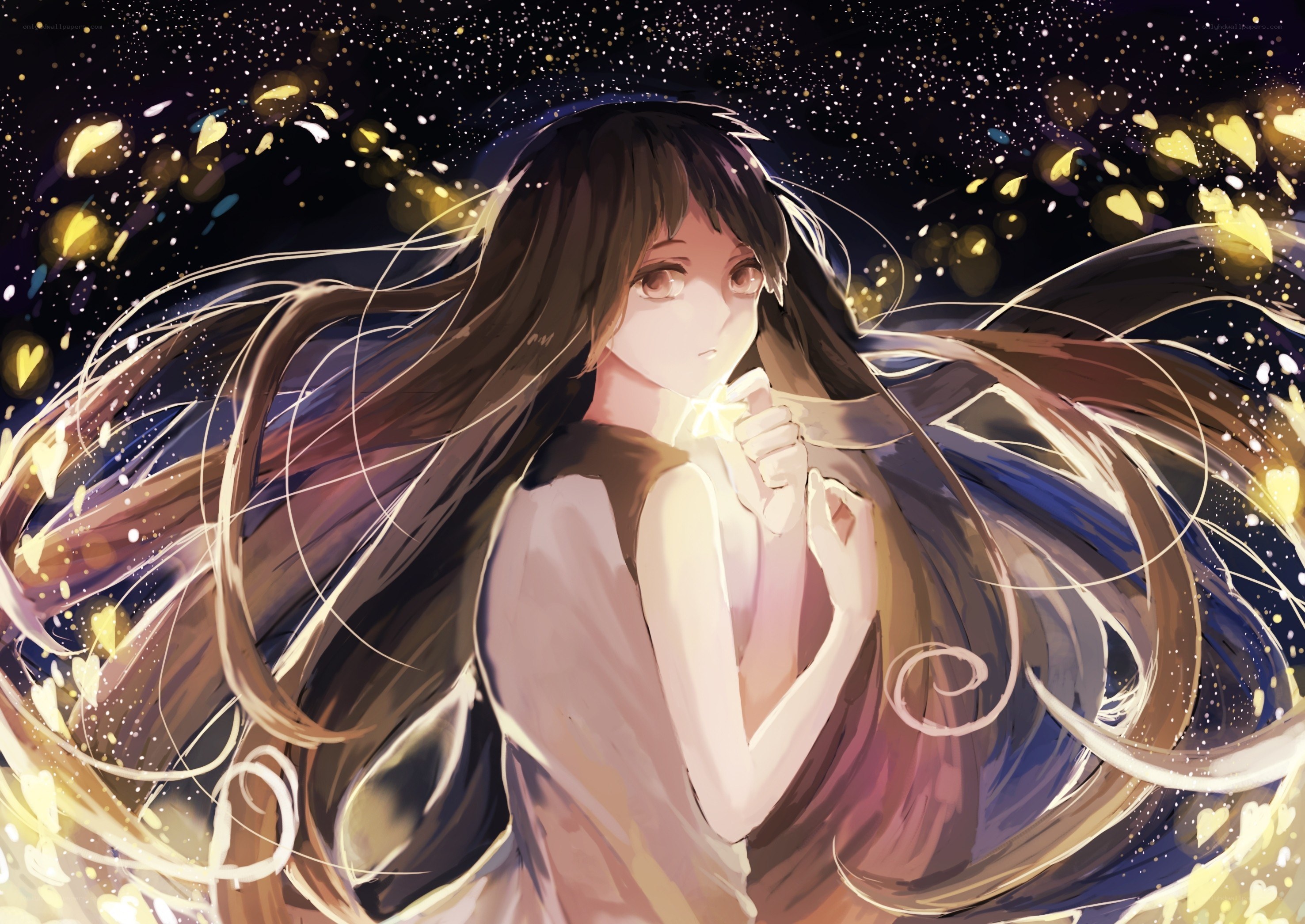 Anime girl with glowing particles