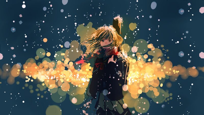 Anime Girl with Glowing Particles — Blue