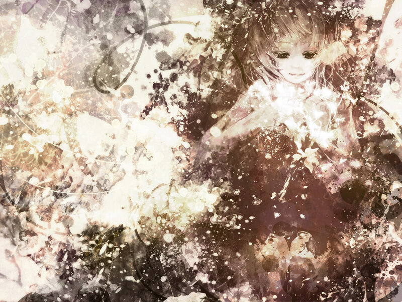 Anime Girl with Glowing Particles — White