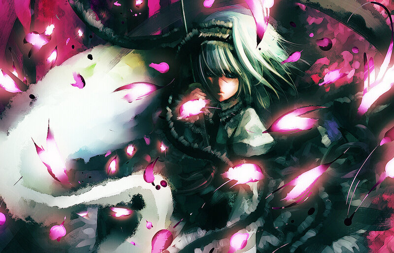 Anime girl with glowing petals