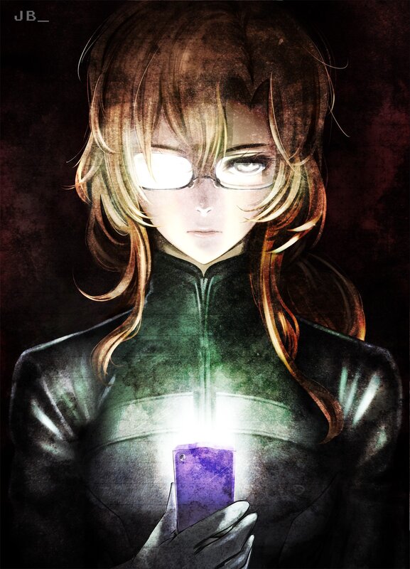 anime girl with glowing phone