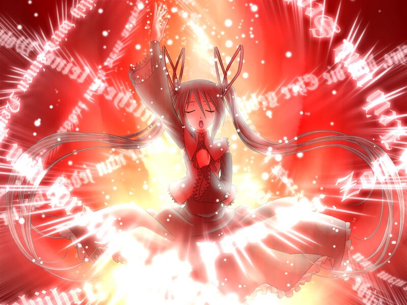 anime girl with glowing red aura