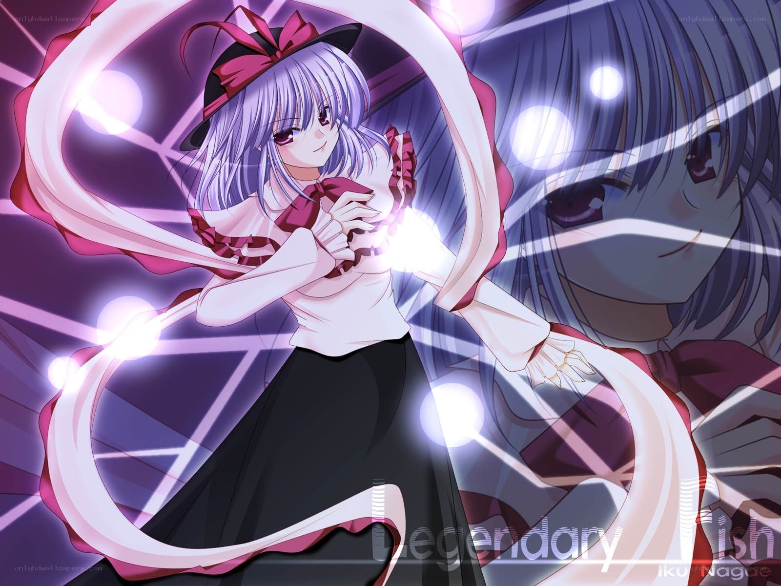 anime girl with glowing ribbon