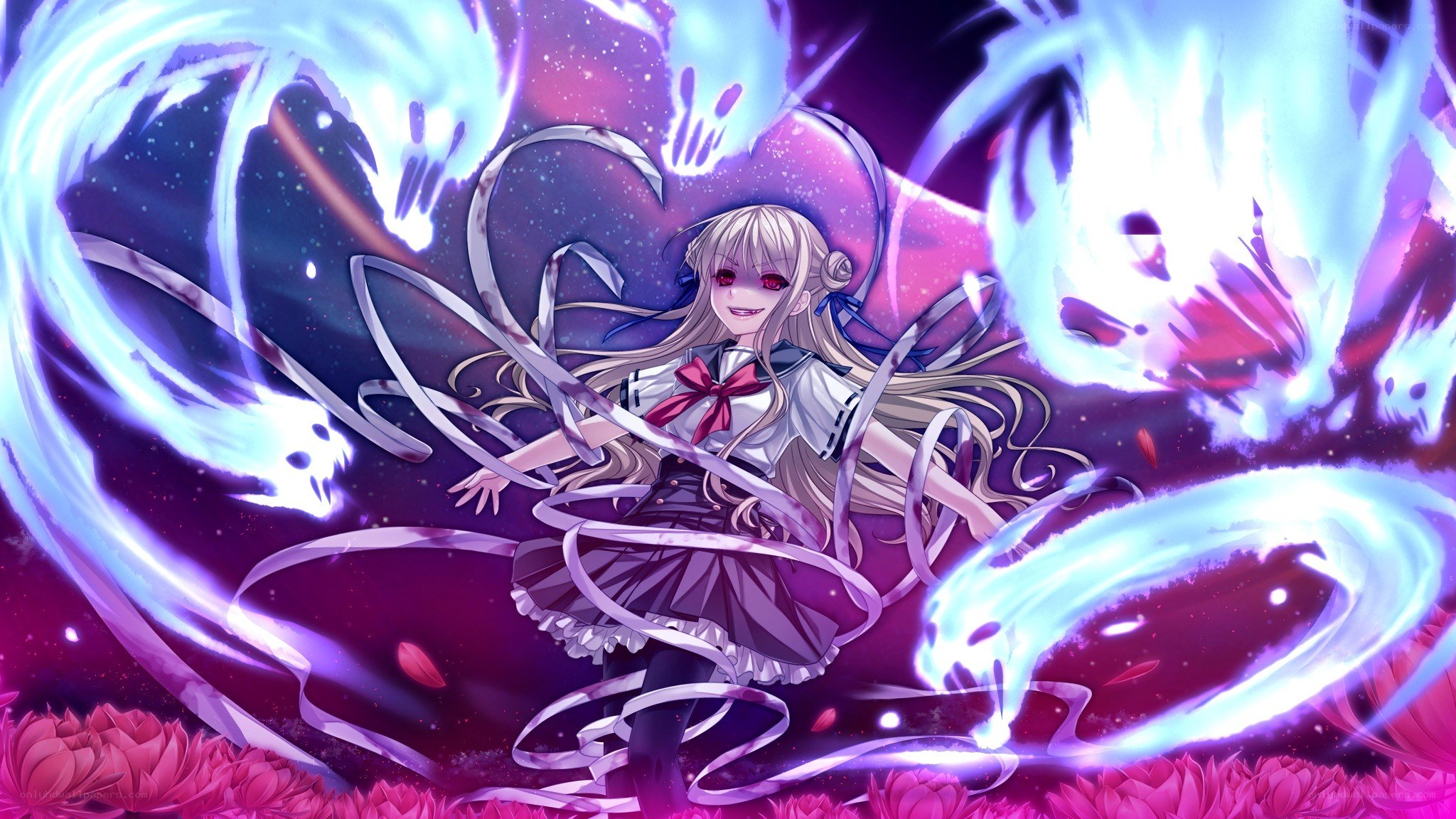 Anime girl with glowing ribbons