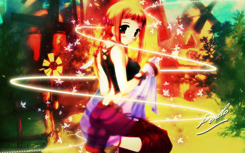 Anime Girl with Glowing Rings — Yellow