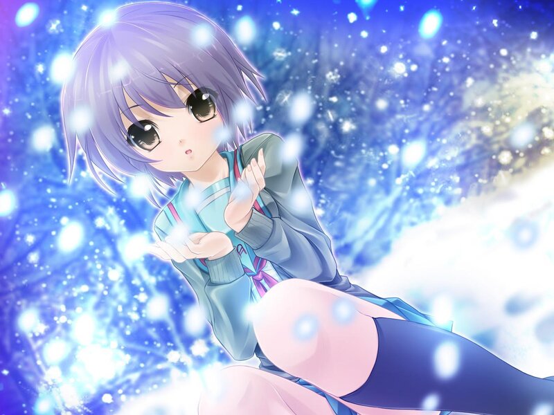 anime girl with glowing snow