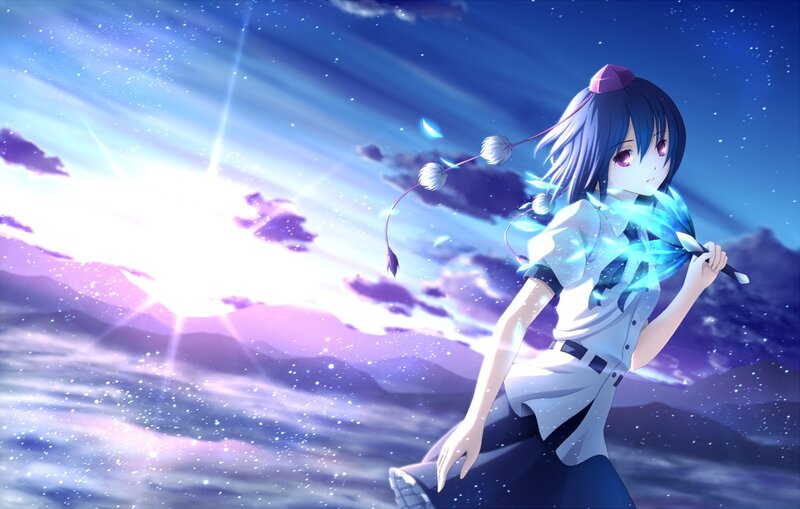 anime girl with glowing staff