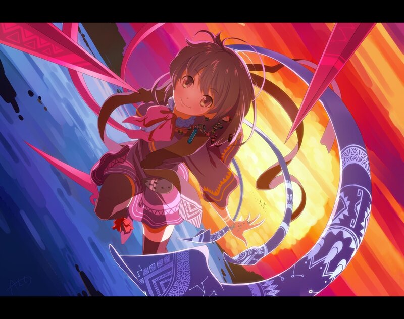 anime girl with glowing staff