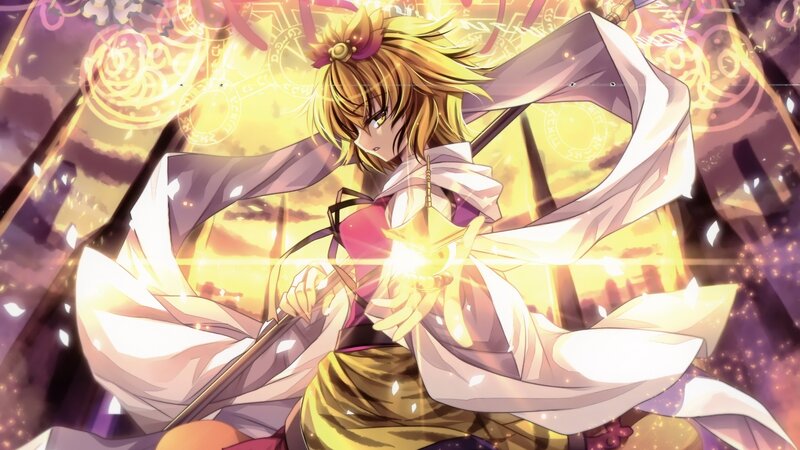 anime girl with glowing staff