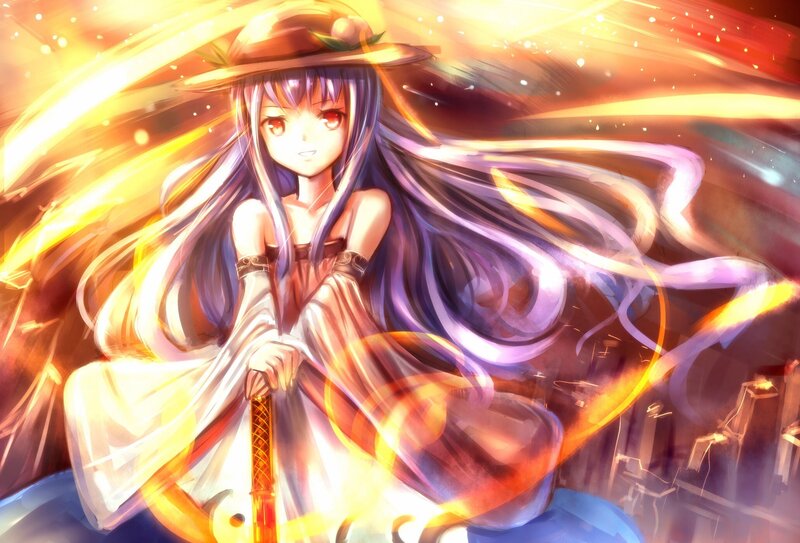 anime girl with glowing staff