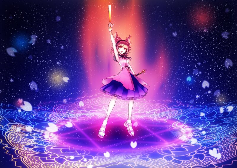 anime girl with glowing staff