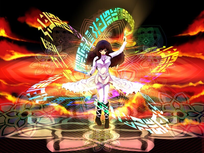 anime girl with glowing staff