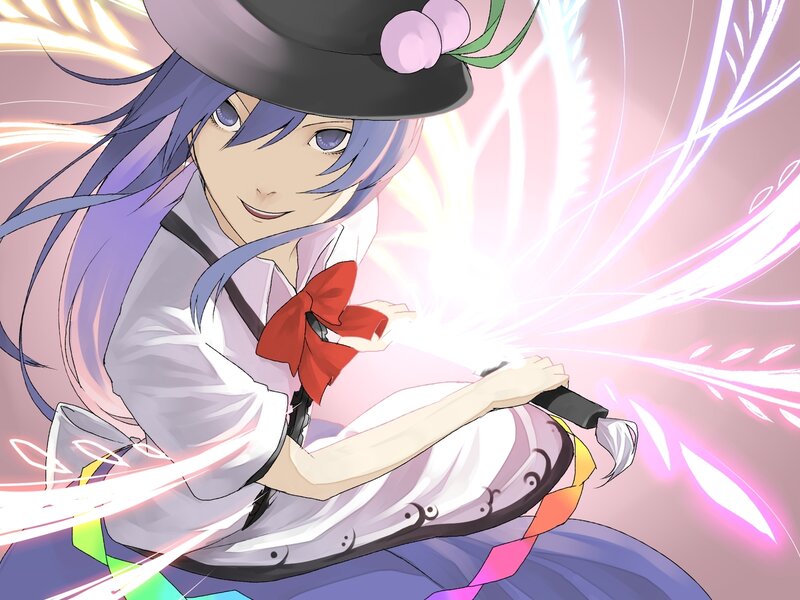 anime girl with glowing staff