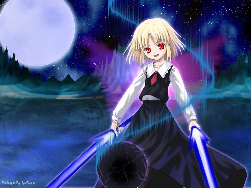Anime girl with glowing staffs