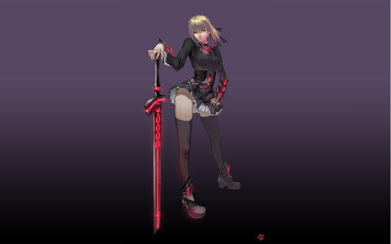 anime girl with glowing sword