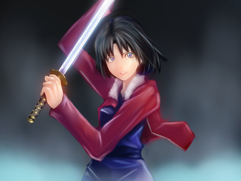 anime girl with glowing sword