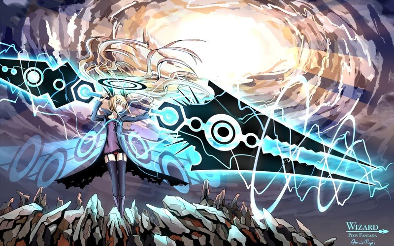 anime girl with glowing sword
