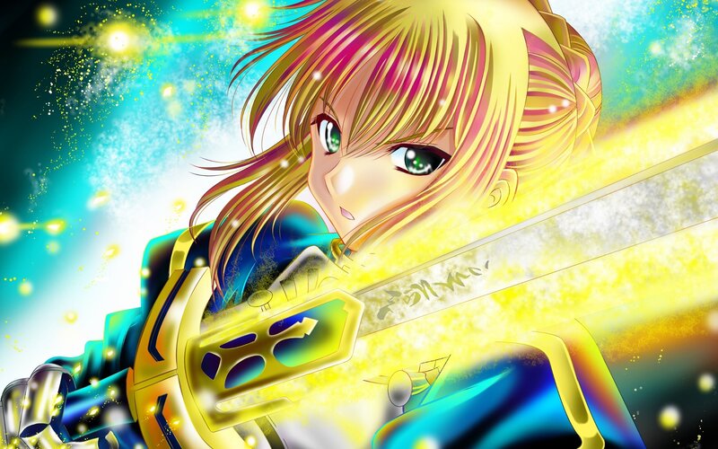 anime girl with glowing sword