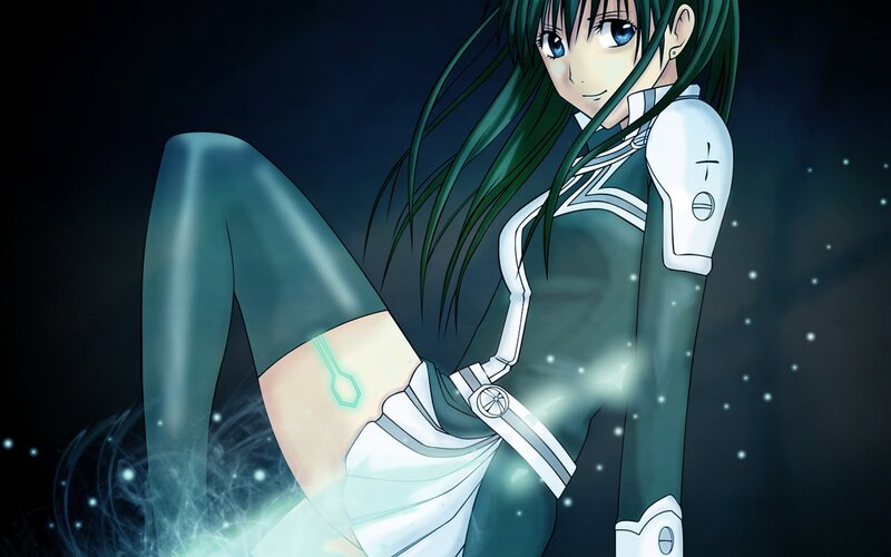 anime girl with glowing tattoo