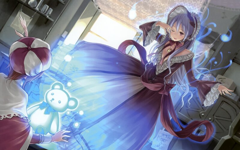 anime girl with glowing teddy bear