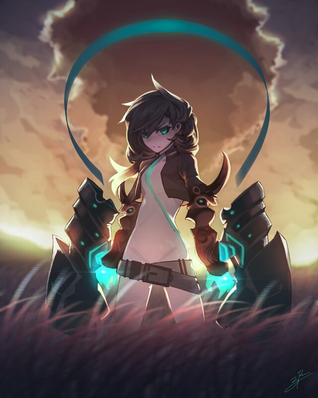 Anime Girl with Glowing Weapons — Brown