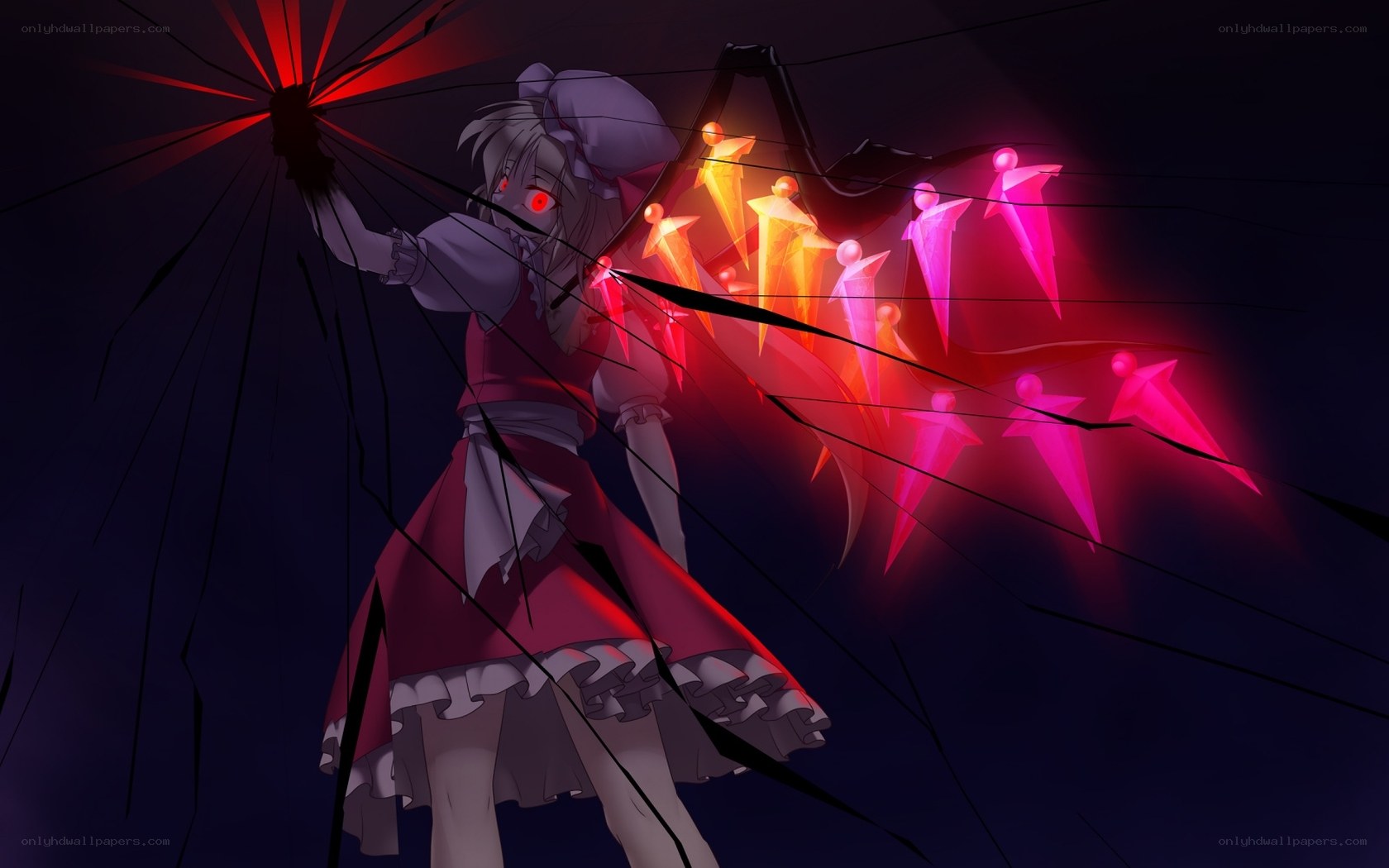 anime girl with glowing weapons