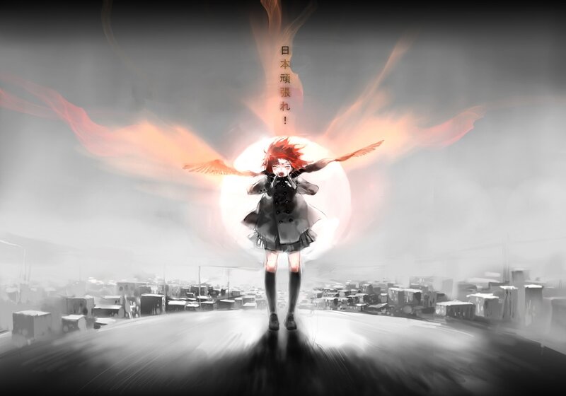 Anime girl with glowing wings