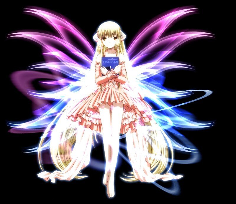Anime Girl with Glowing Wings — Purple
