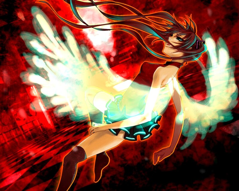 Anime Girl with Glowing Wings — Red