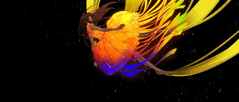 Anime Girl with Glowing Wings — Yellow, Dramatic