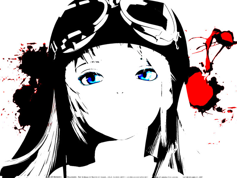 Anime girl with goggles and blood splatter