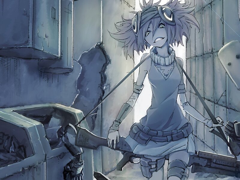 Anime Girl with Goggles — Blue, Dramatic