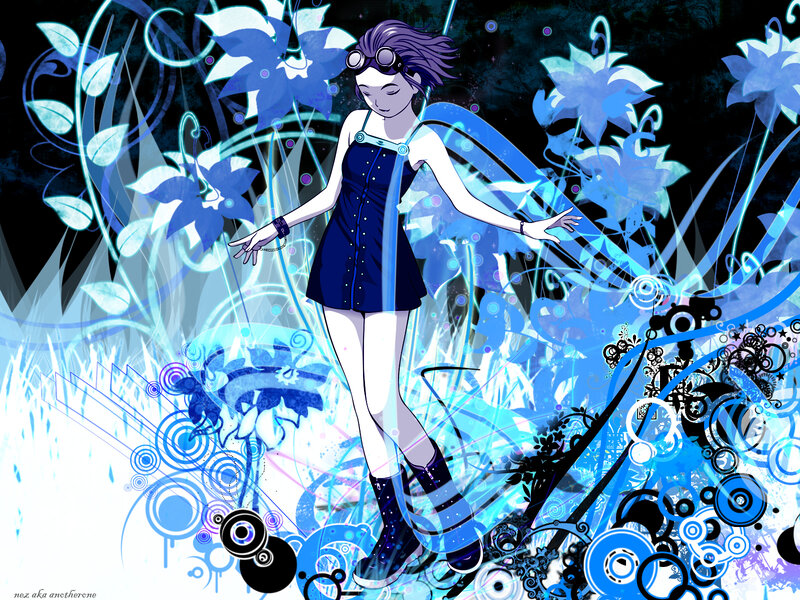 Anime Girl with Goggles — Blue, Dreamy