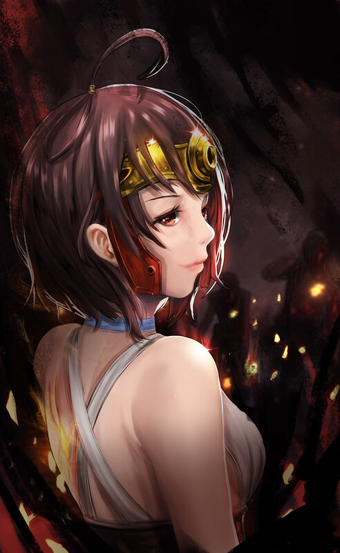 Anime Girl with Goggles — Brown, Dramatic, Digital Art