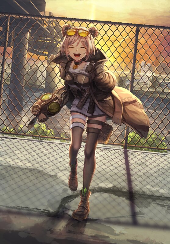 Anime Girl with Goggles — Brown, Dramatic, Sunset