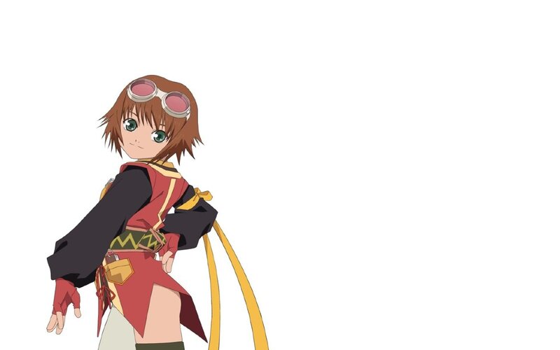Anime Girl with Goggles — Brown, Playful, Red Outfit