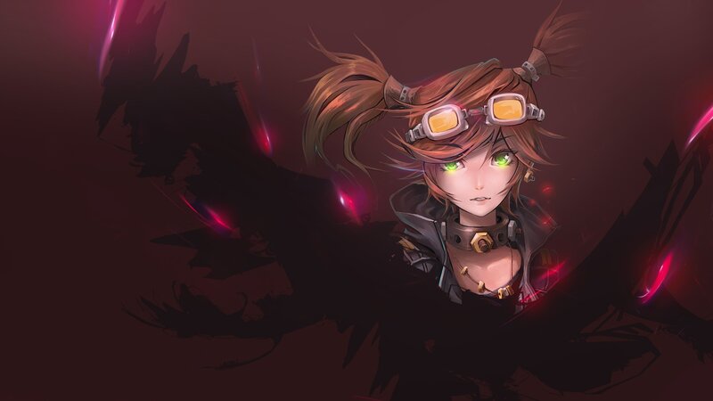 Anime Girl with Goggles — Red, Dramatic, Digital Art