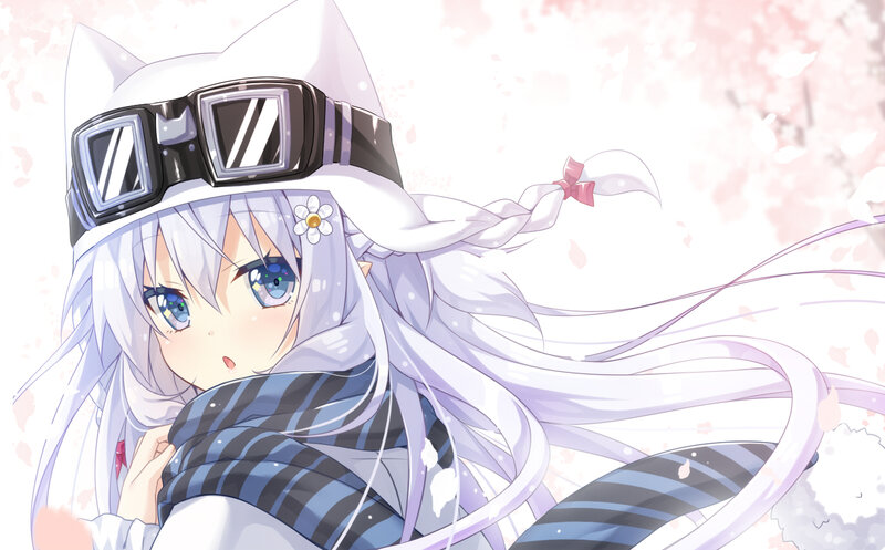 Anime Girl with Goggles — White, Calm