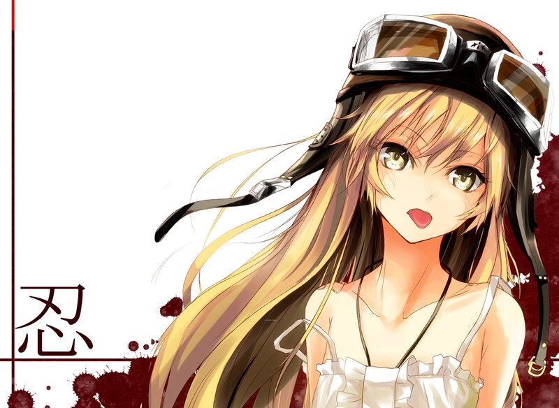 Anime Girl with Goggles — Yellow, Dramatic, Long Hair, White Dress