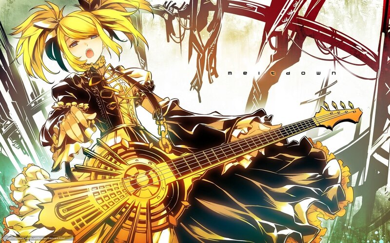 anime girl with golden guitar