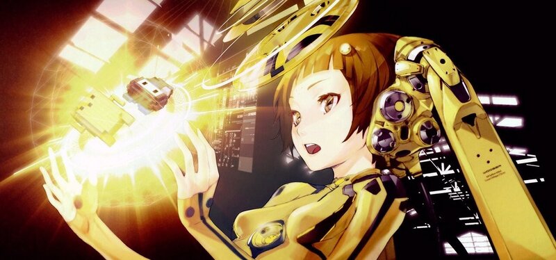 anime girl with golden robot arm