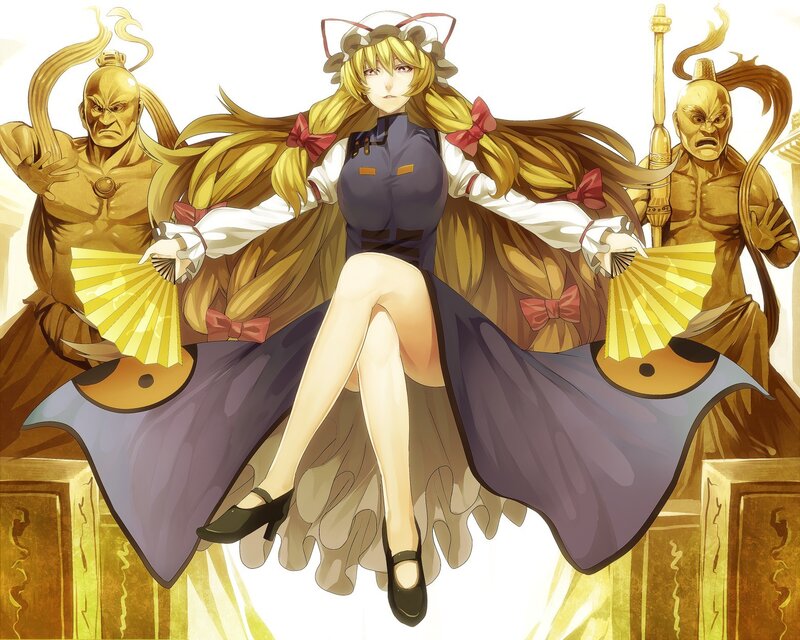 Anime girl with golden statues