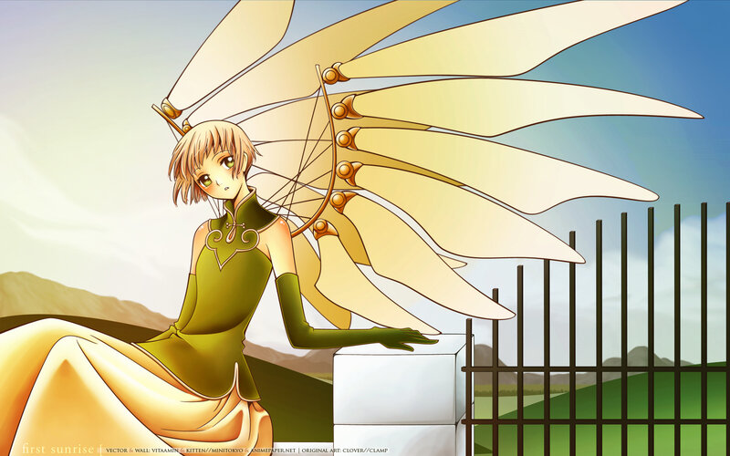 Anime girl with golden wings